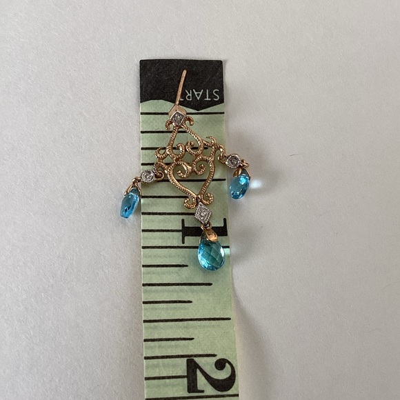 14k BLUE TOPAZ CHANDELIER EARRINGS - Picture 7 of 8